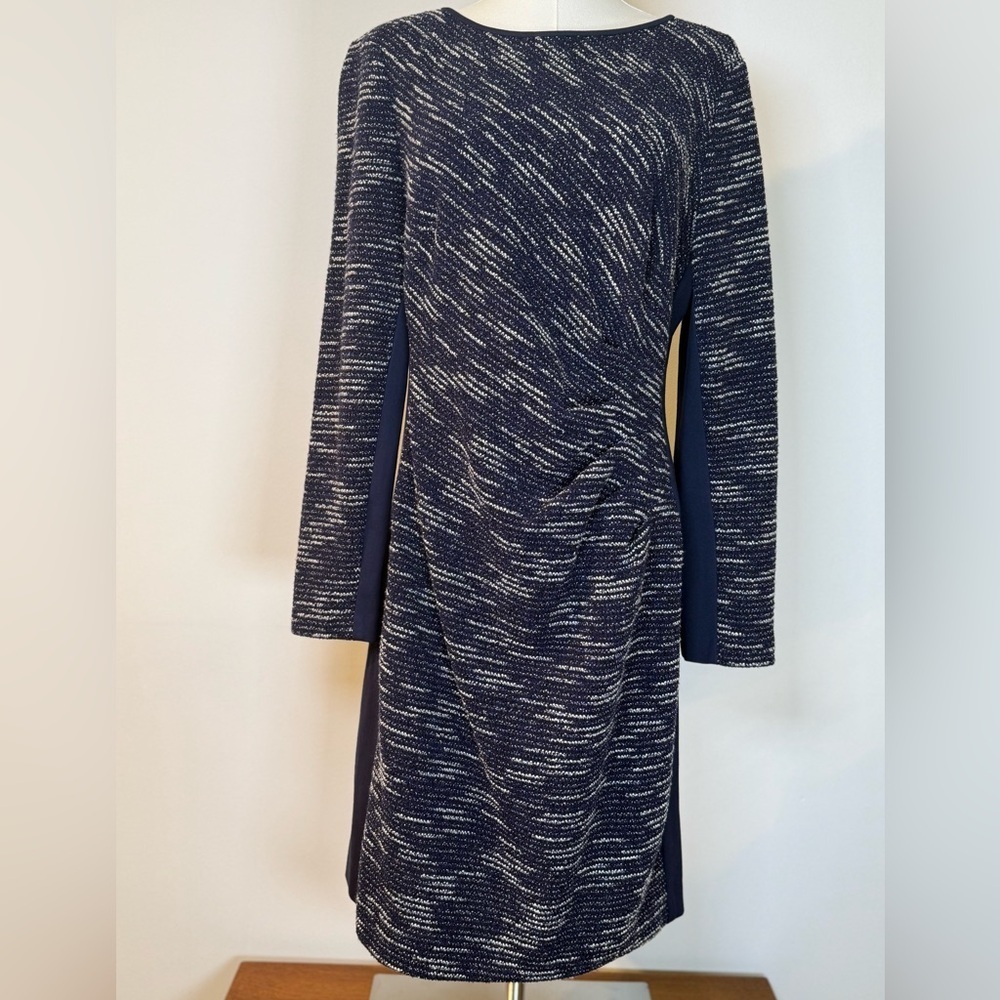 Lauren Ralph Lauren Blue And White Boucle Dress Ruched Women’s Size 14P (Petite)